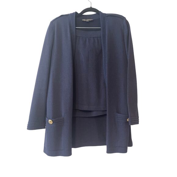 St. John Basic 2 PC  Knit Jacket & Skirt Set Blue Women Size Small  Skirt Sz 2 - Picture 1 of 10